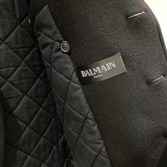 NWOT Men's Balmain Cashmere Quilted Double Breasted Pea Coat Jacket 52 50 48 - Picture 4 of 6